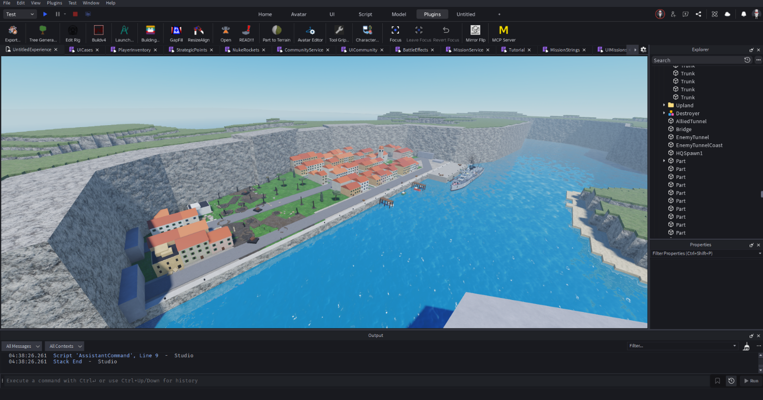 Roblox Studio with Claude AI MCP server and active scripts